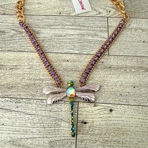 Betsey Johnson Dragonfly Multicolored Crystal Necklace NWT